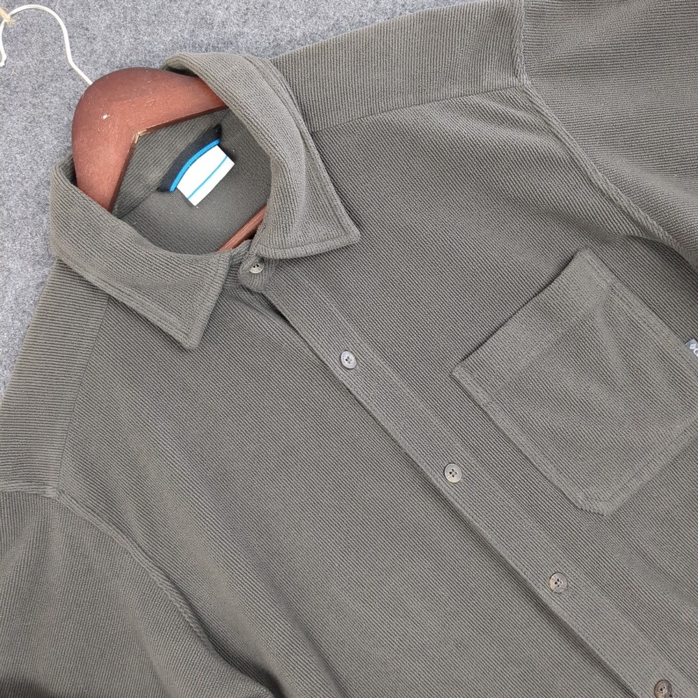 Columbia Mens Large Corduroy Button Down Shirt Olive Green Long Sleeve Hiking L - Picture 1 of 12
